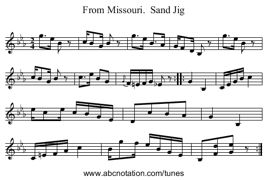 From Missouri.  Sand Jig - staff notation
