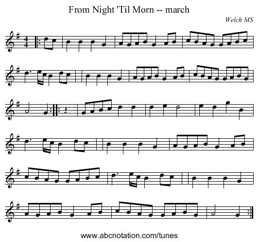 From Night 'Til Morn -- march - staff notation