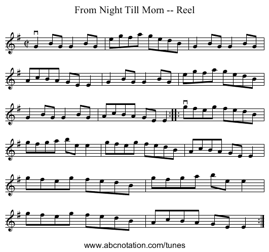 From Night Till Morn -- Reel - staff notation