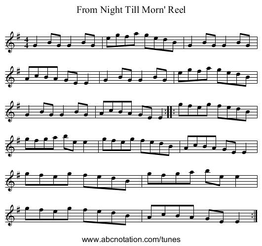 From Night Till Morn' Reel - staff notation