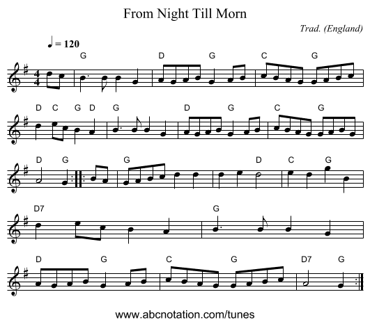 From Night Till Morn - staff notation