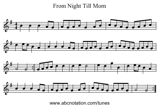 From Night Till Morn - staff notation