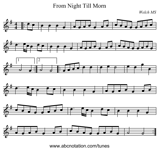 From Night Till Morn - staff notation