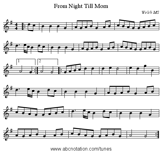 From Night Till Morn - staff notation
