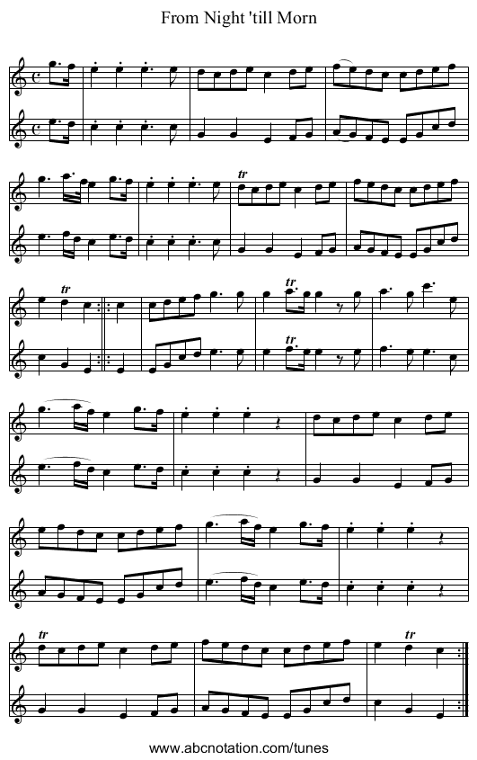 From Night 'till Morn - staff notation