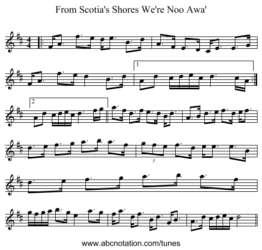 From Scotia's Shores We're Noo Awa' - staff notation