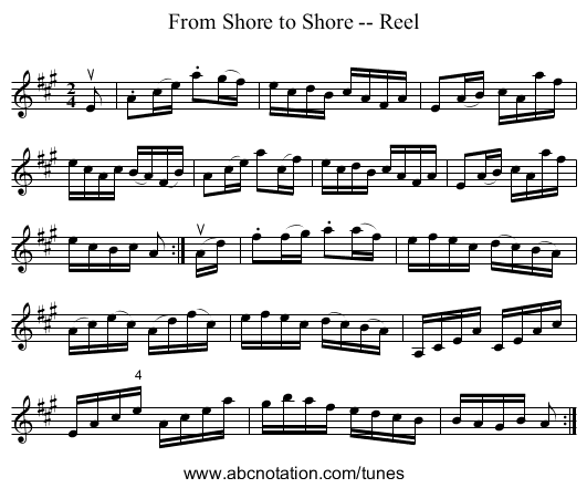 From Shore to Shore -- Reel - staff notation