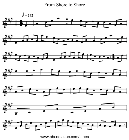 From Shore to Shore - staff notation