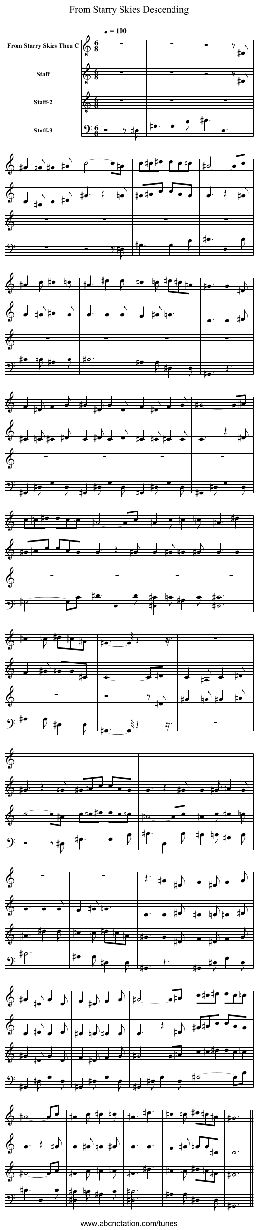 From Starry Skies Descending - staff notation
