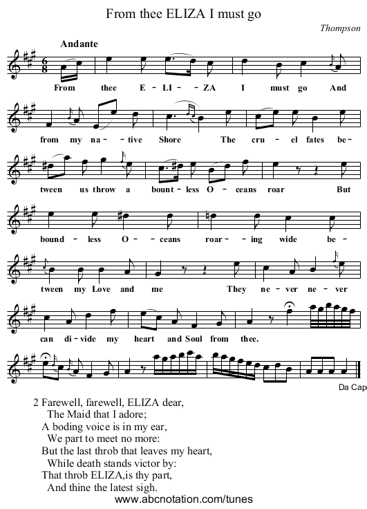 From thee ELIZA I must go - staff notation