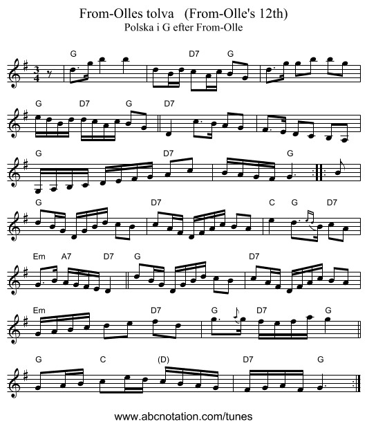 From-Olles tolva   (From-Olle's 12th) - staff notation