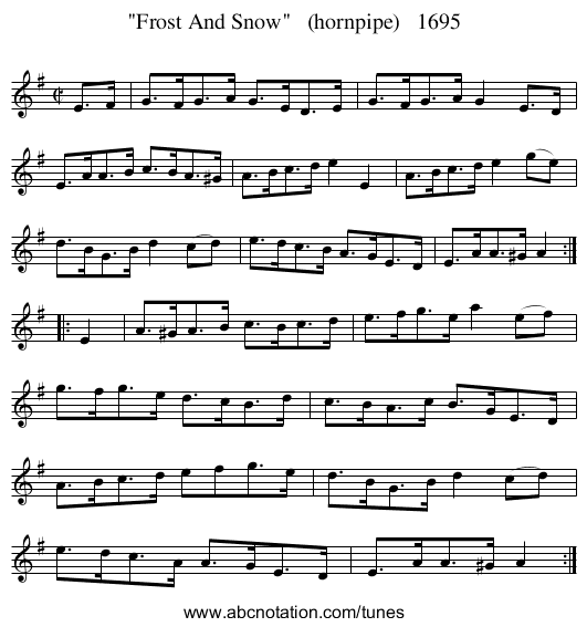 Frost And Snow   (hornpipe)   1695 - staff notation