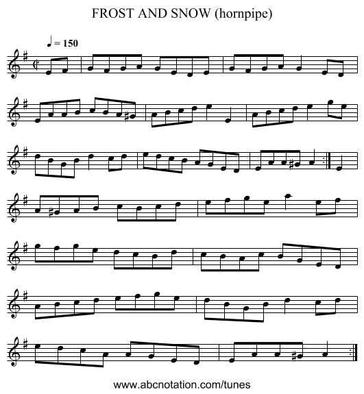 FROST AND SNOW (hornpipe) - staff notation