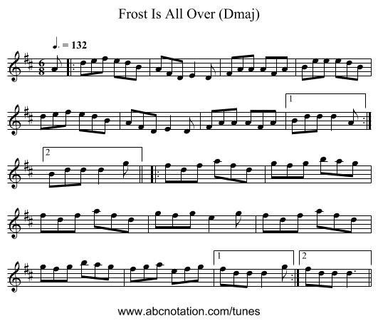 Frost Is All Over (Dmaj) - staff notation
