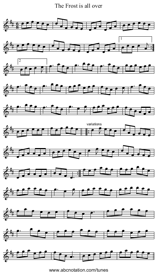 Frost is all over, The - staff notation