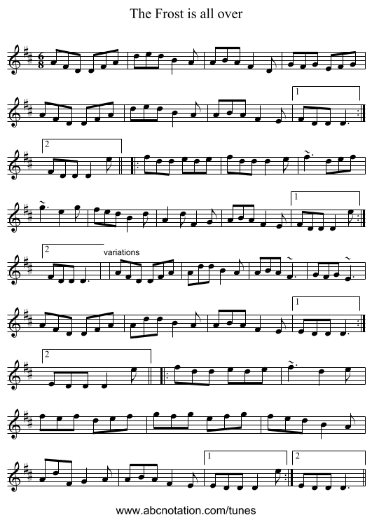 Frost is all over, The - staff notation