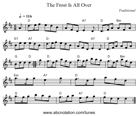 Frost Is All Over, The - staff notation
