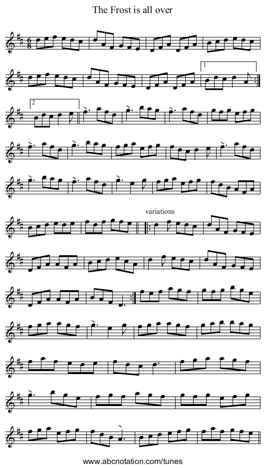 Frost is all over, The - staff notation