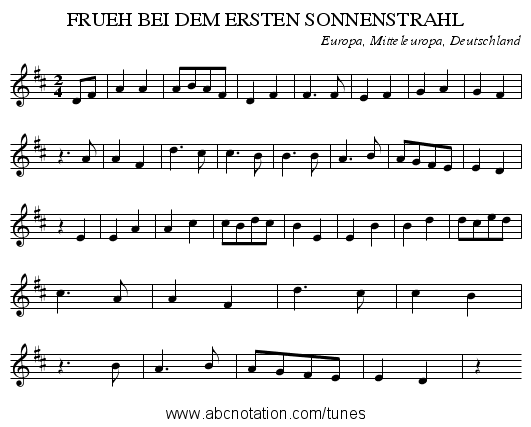 FRUEH BEI DEM ERSTEN SONNENSTRAHL - staff notation