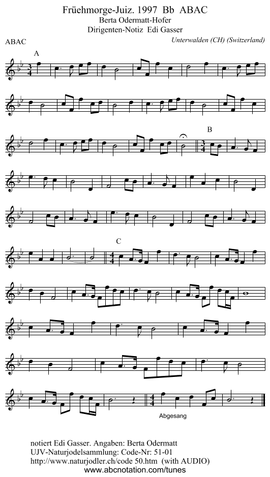 Früehmorge-Juiz. 1997  Bb  ABAC - staff notation