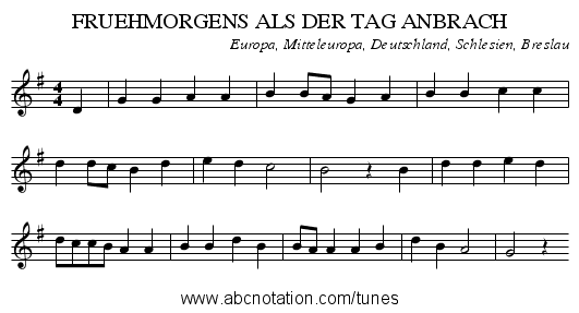 FRUEHMORGENS ALS DER TAG ANBRACH - staff notation