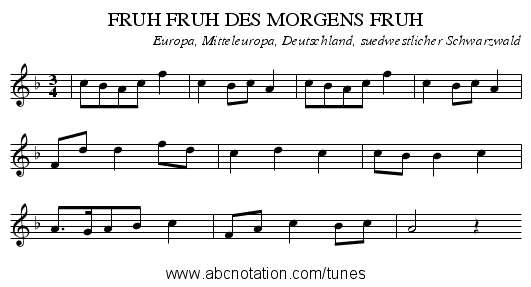 FRUH FRUH DES MORGENS FRUH - staff notation