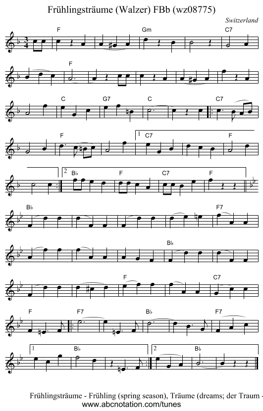 Frühlingsträume (Walzer) FBb (wz08775) - staff notation