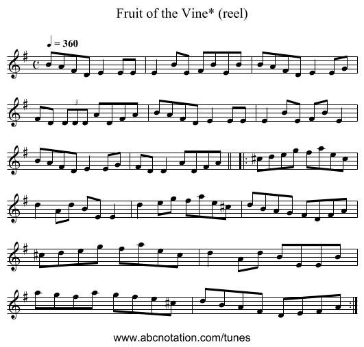 Fruit of the Vine* (reel) - staff notation