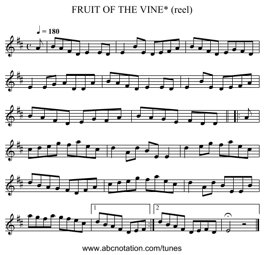 FRUIT OF THE VINE* (reel) - staff notation