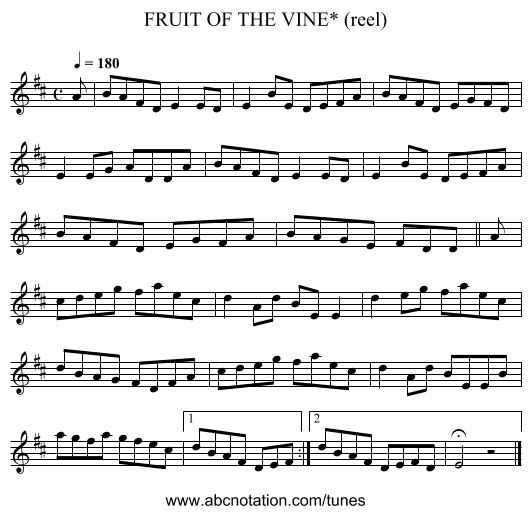 FRUIT OF THE VINE* (reel) - staff notation