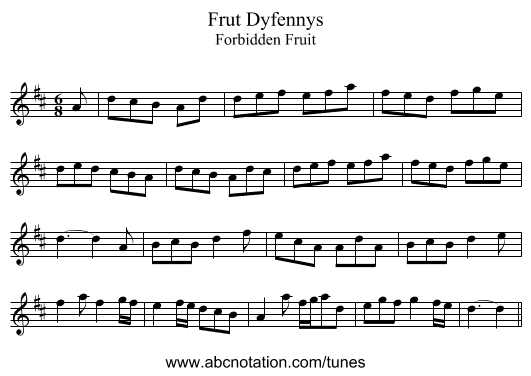 Frut Dyfennys - staff notation