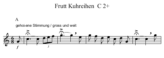 Frutt Kuhreihen  C 2+ - staff notation