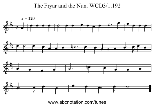 Fryar and the Nun. WCD3/1.192, The - staff notation