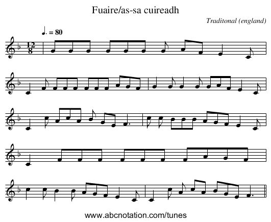 Fuaire/as-sa cuireadh - staff notation