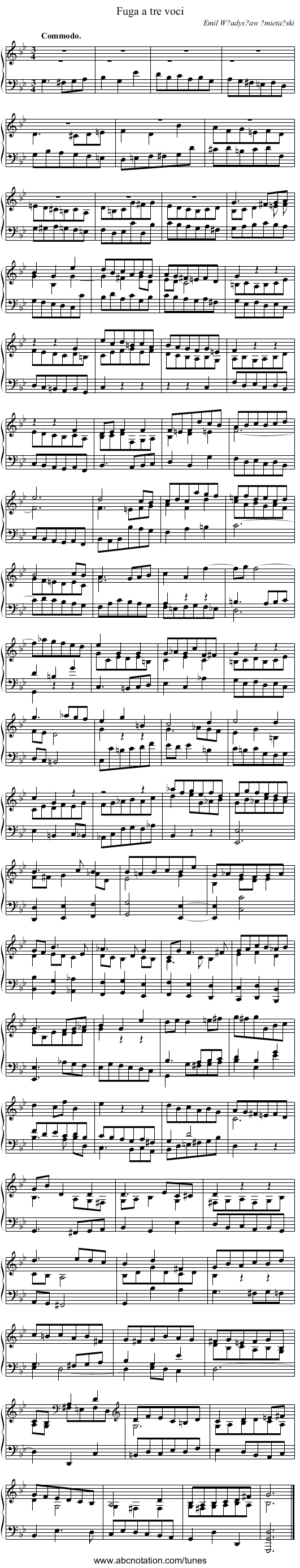 Fuga a tre voci - staff notation