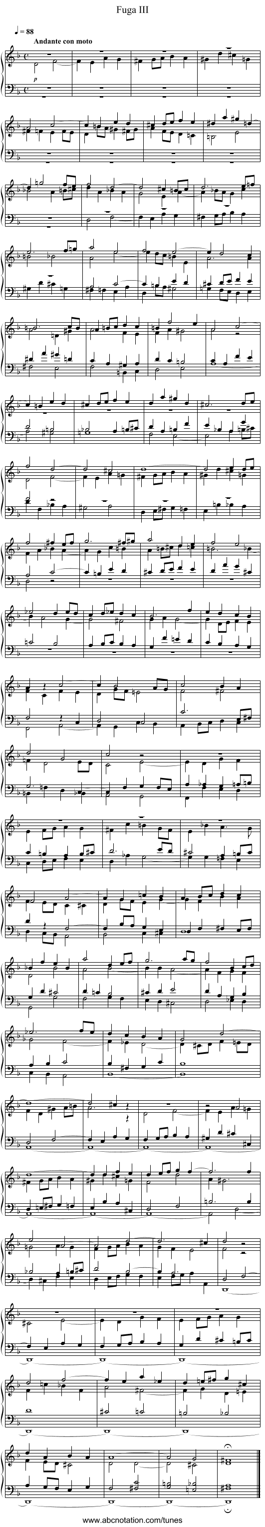 Fuga III - staff notation