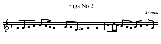 Fuga No 2 - staff notation