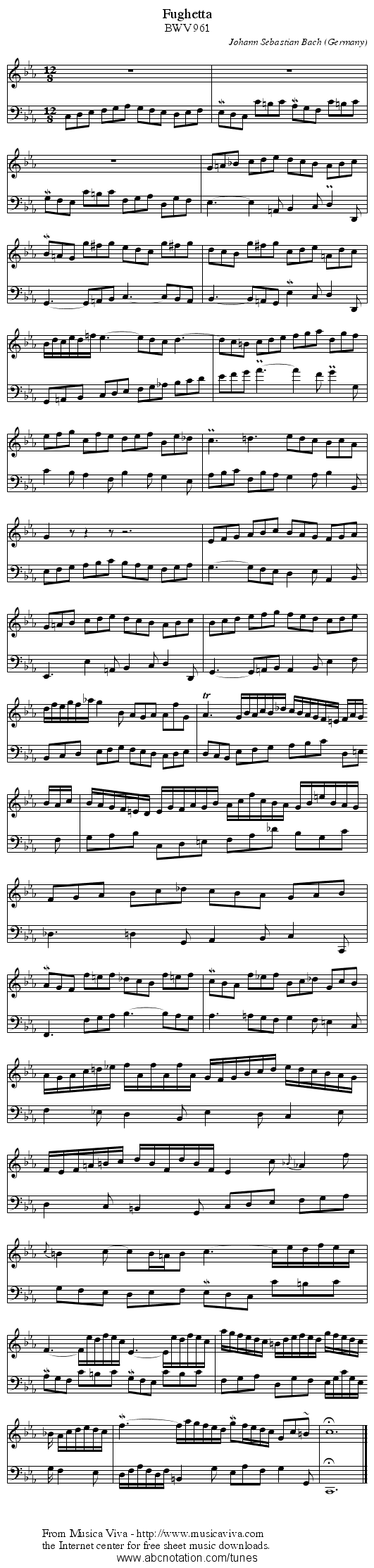 Fughetta - staff notation