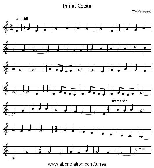 Fui al Cristu - staff notation