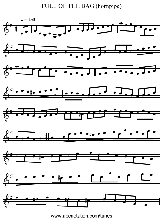 FULL OF THE BAG (hornpipe) - staff notation