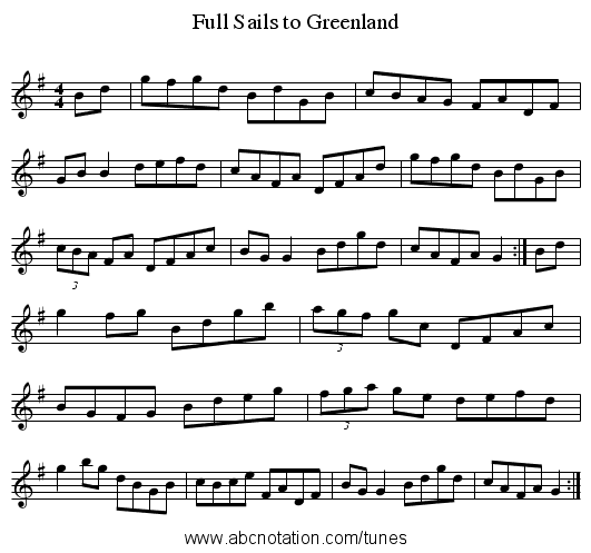 Full Sails to Greenland - staff notation