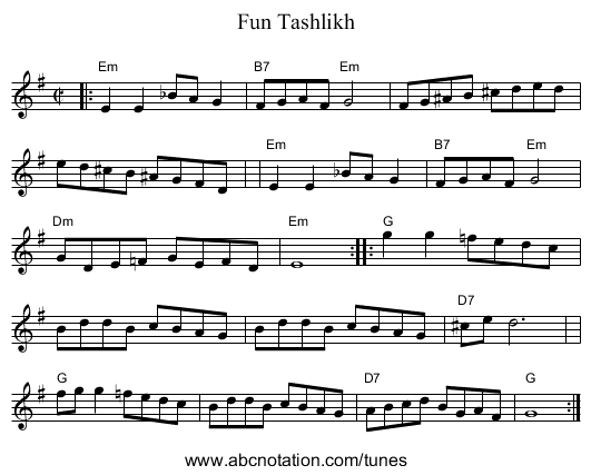 Fun Tashlikh - staff notation