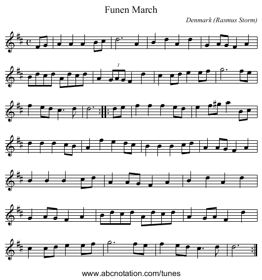 Funen March - staff notation
