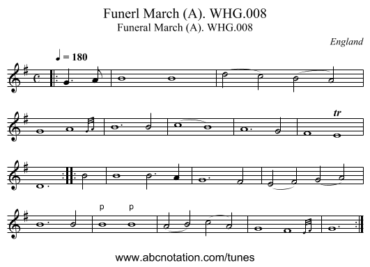 Funerl March (A). WHG.008 - staff notation