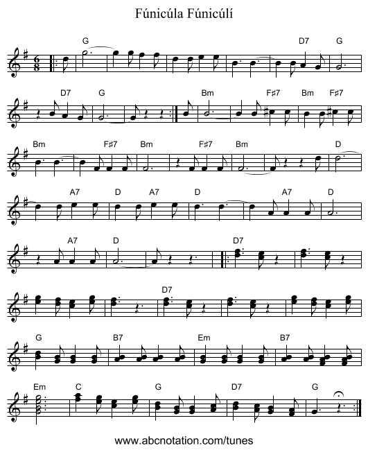 Fúnicúlí, Fúnicúla - staff notation