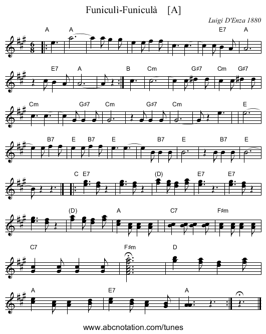 Funicul&igrave;-Funicul&agrave;    [A] - staff notation
