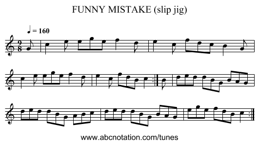 FUNNY MISTAKE (slip jig) - staff notation