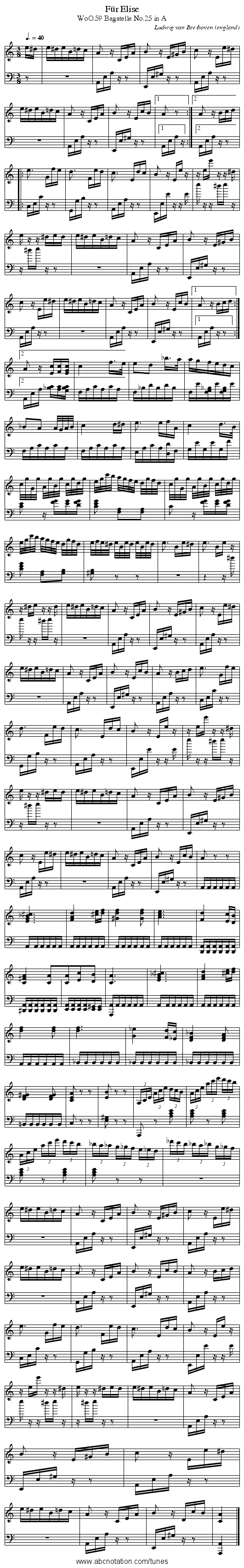 Für Elise - staff notation