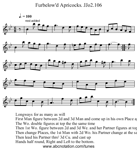 Furbelow'd Apricocks. JJo2.106 - staff notation