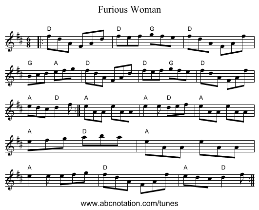 Furious Woman - staff notation
